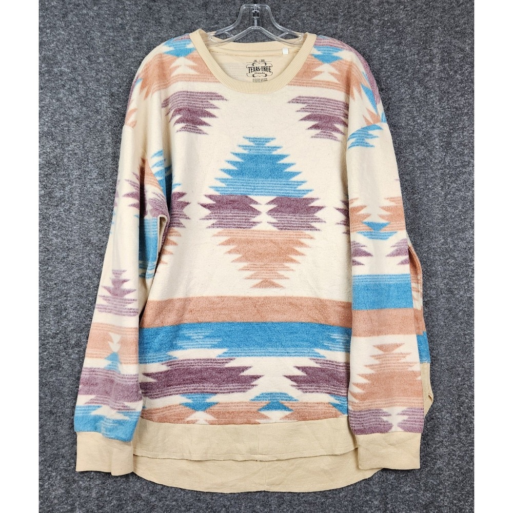 Texas True Threads Sweatshirt Women 2XL Multicolor Aztec Southwestern Print Crew